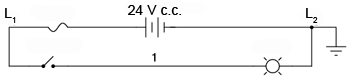 diagrama ladder de control a unei lampi prin intermediul unui comutator manual; alimentare in c.c. la 24 V