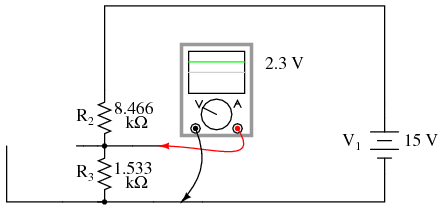 aplicarea teoremei superpozitiei; studierea circuitului de intrare al amplificatorului atunci cand doar sursa de tensiune de curent continuu (bateria de 15 V) este conectata in circuit