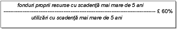 Text Box: fonduri proprii resurse cu scadenta mai mare de 5 ani
-------- ----- ------ -------- ----- ------ ----- ----- ----------  60%
 utilizari cu scadenta mai mare de 5 ani 
